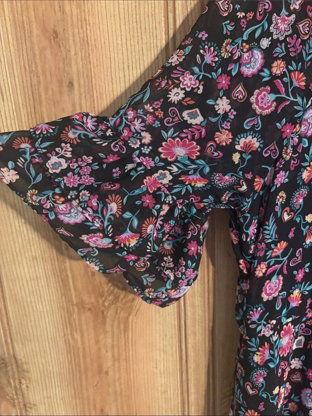 wonder nation Navy Floral Short Sleeve Dress with Pink & Purple Flowers